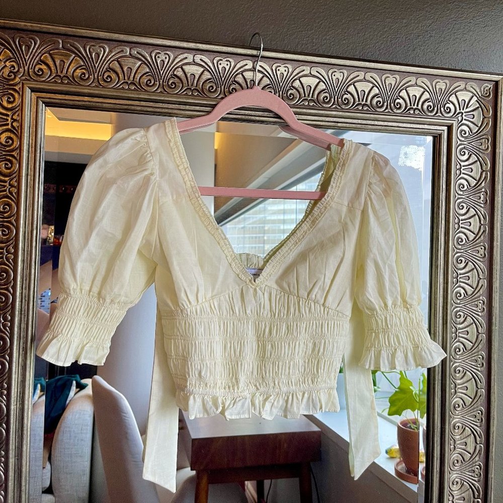 Elegant Baby Yellow, Puff Sleeve Crop Top